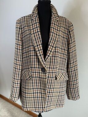 Charlie B Navy Plaid Blazer XL Career Workwear Oversized Casual NWT